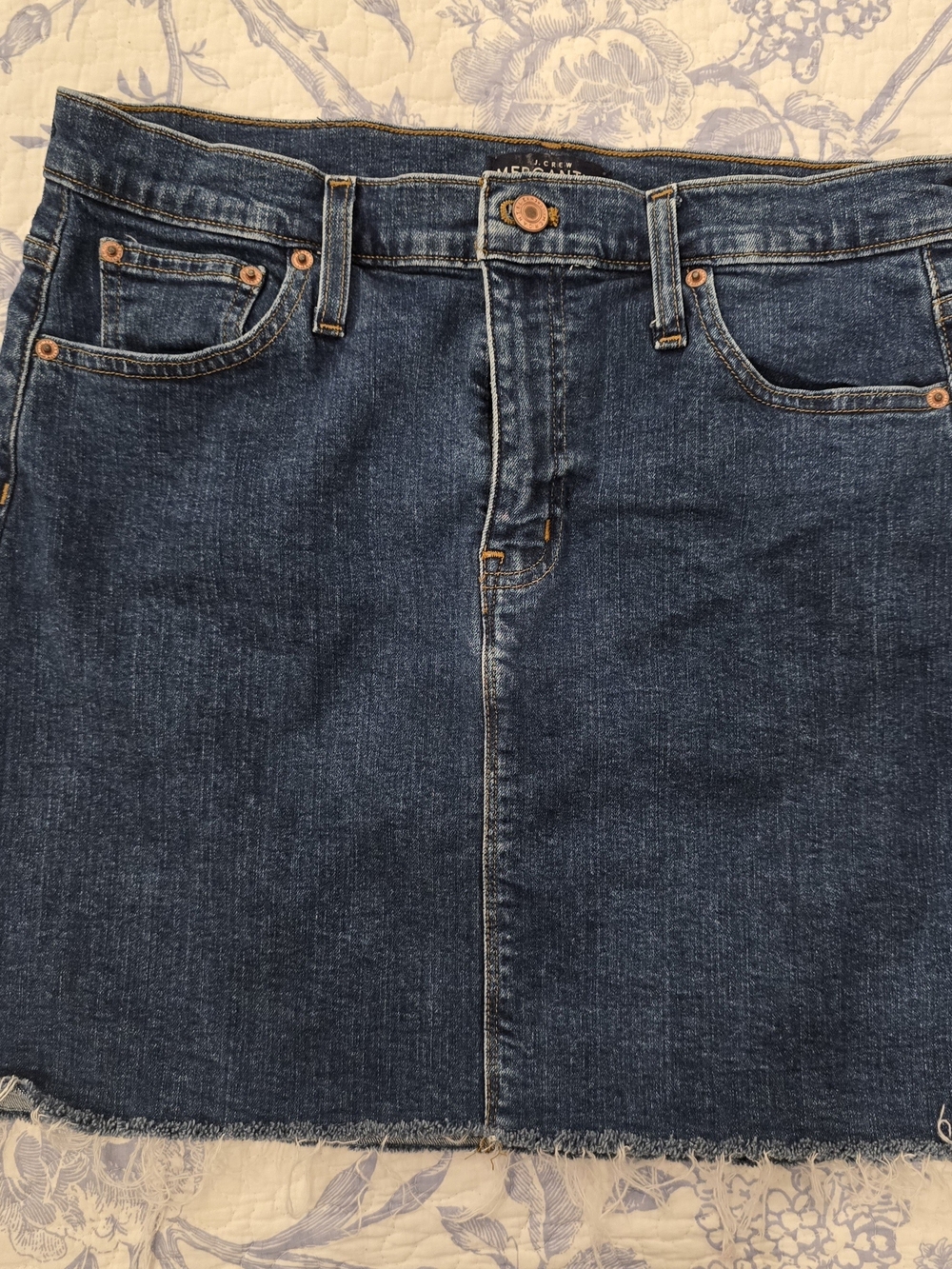 J. Crew Dark Blue Denim Mini Skirt with Frayed Hem